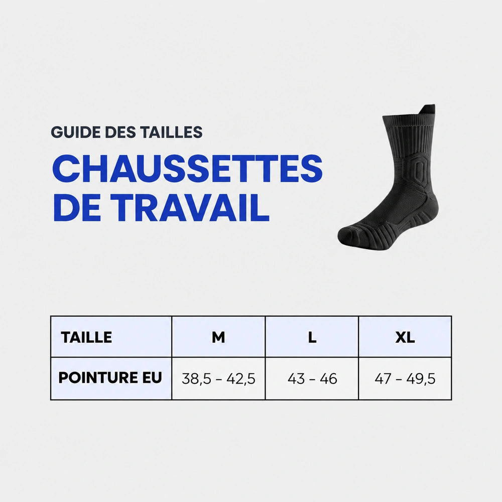 Chaussettes de travail Cosylio — guide des pointures européennes